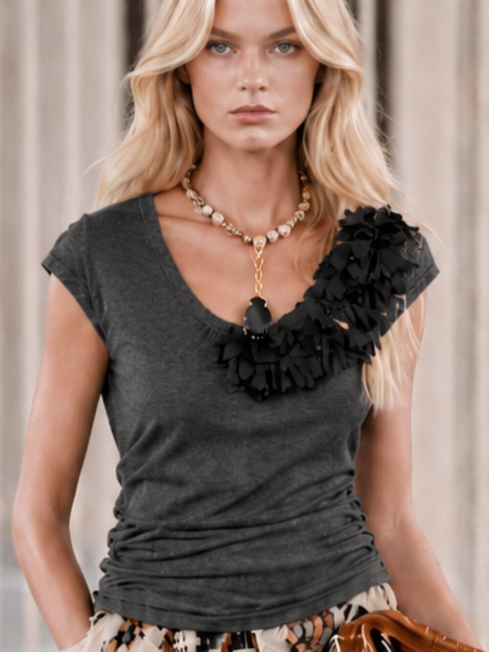 Olivia Moon Embellished Ruched V Neck Tank Top